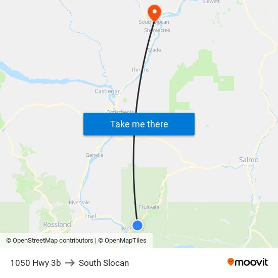 1050 Hwy 3b to South Slocan map