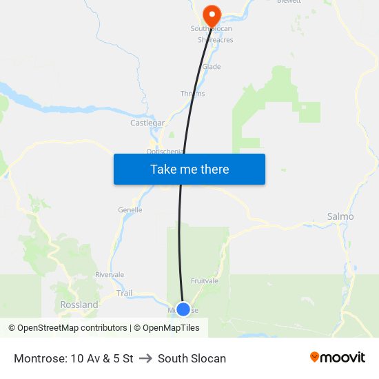 Montrose: 10 Av & 5 St to South Slocan map