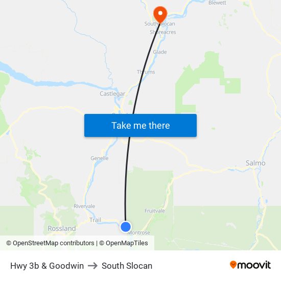 Hwy 3b & Goodwin to South Slocan map