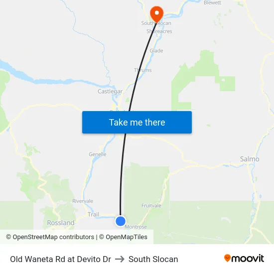 Old Waneta Rd at Devito Dr to South Slocan map