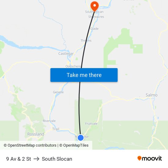 9 Av & 2 St to South Slocan map