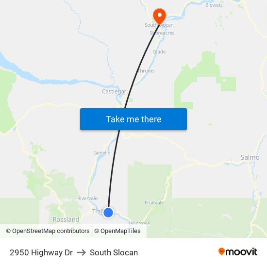 2950 Highway Dr to South Slocan map