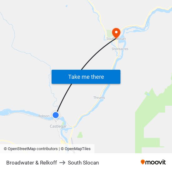 Broadwater & Relkoff to South Slocan map