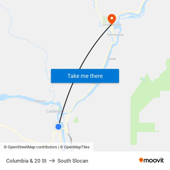 Columbia & 20 St to South Slocan map