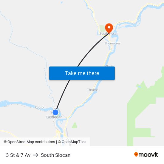 3 St & 7 Av to South Slocan map