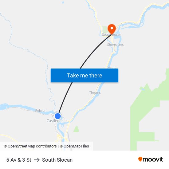 5 Av & 3 St to South Slocan map