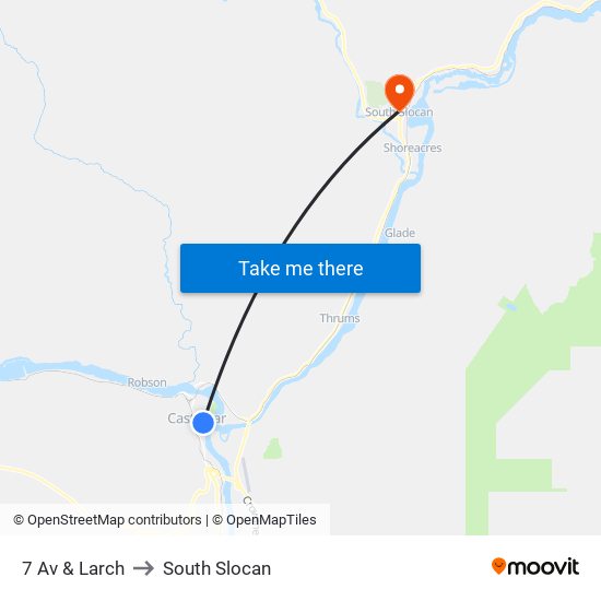 7 Av & Larch to South Slocan map