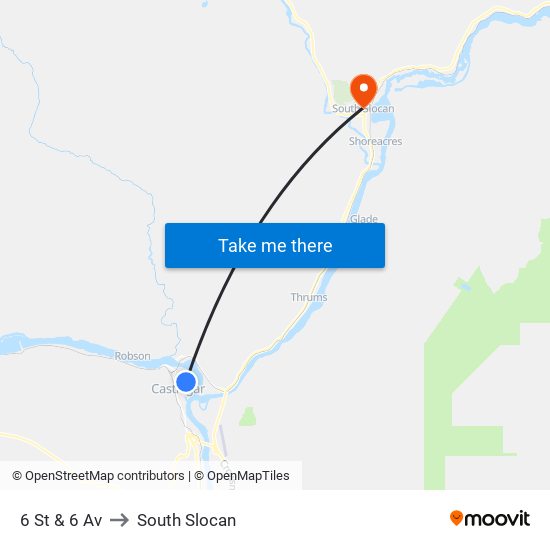 6 St & 6 Av to South Slocan map