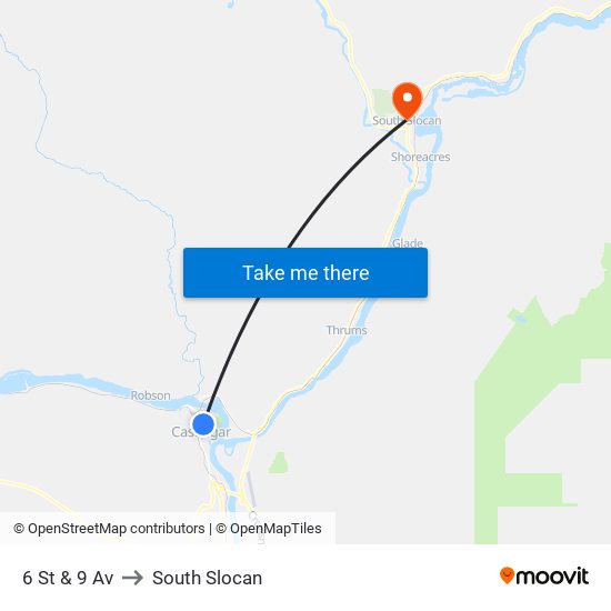 6 St & 9 Av to South Slocan map