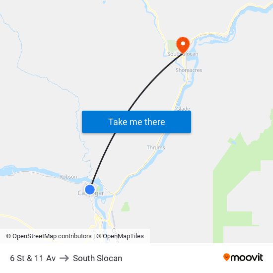 6 St & 11 Av to South Slocan map