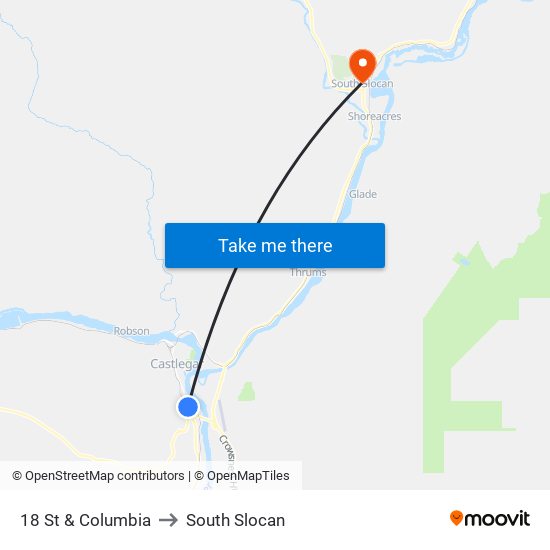 18 St & Columbia to South Slocan map