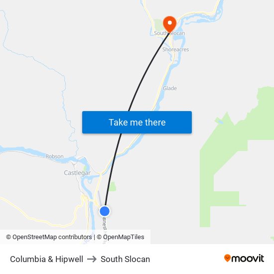 Columbia & Hipwell to South Slocan map
