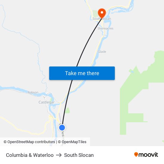 Columbia & Waterloo to South Slocan map