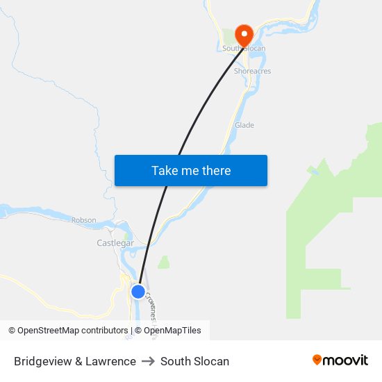 Bridgeview & Lawrence to South Slocan map