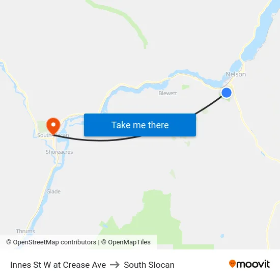 Innes St W at Crease Ave to South Slocan map