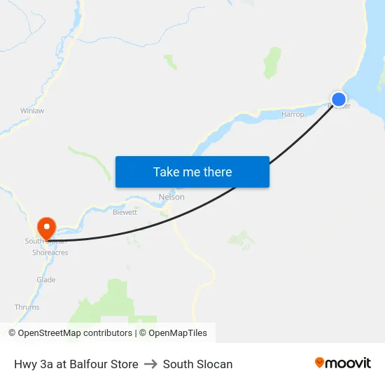 Hwy 3a at Balfour Store to South Slocan map
