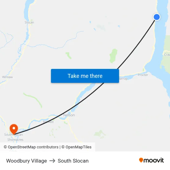 Woodbury Village to South Slocan map