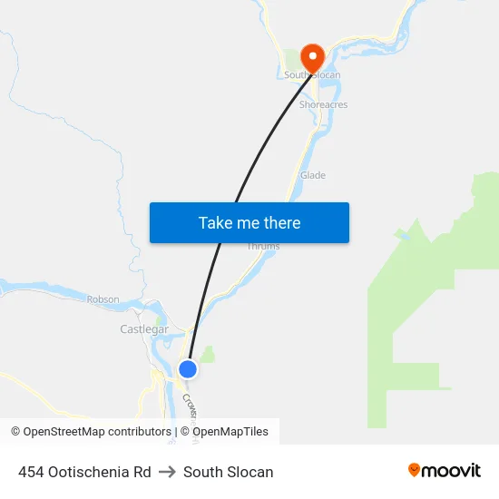 454 Ootischenia Rd to South Slocan map