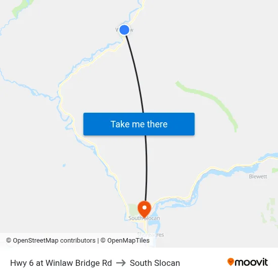 Hwy 6 at Winlaw Bridge Rd to South Slocan map