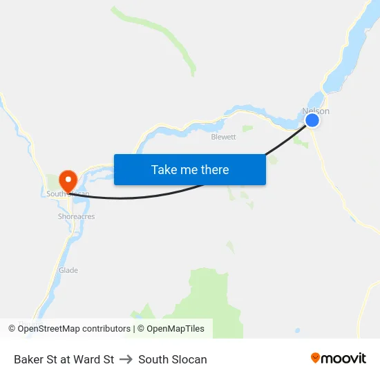 Baker St at Ward St to South Slocan map