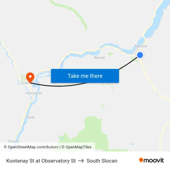 Kootenay St at Observatory St to South Slocan map