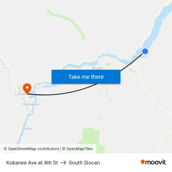 Kokanee Ave at 4th St to South Slocan map