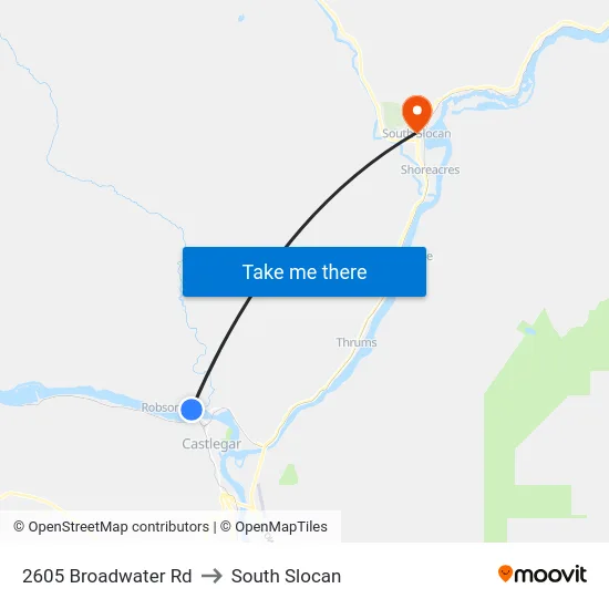 2605 Broadwater Rd to South Slocan map