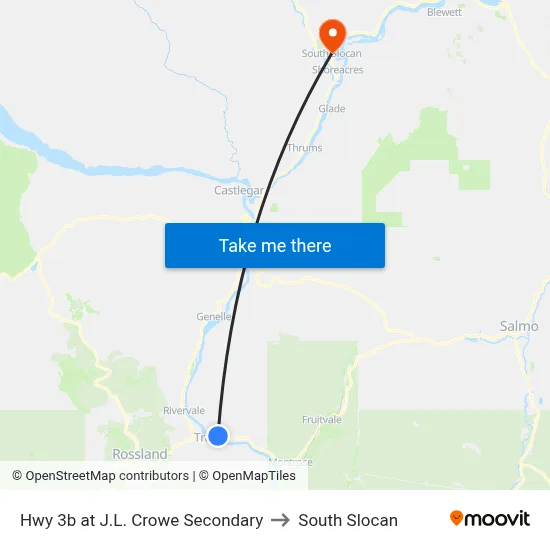 Hwy 3b at J.L. Crowe Secondary to South Slocan map