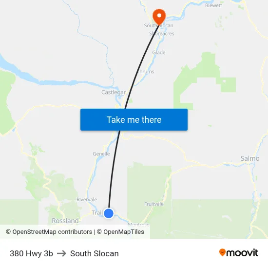 380 Hwy 3b to South Slocan map