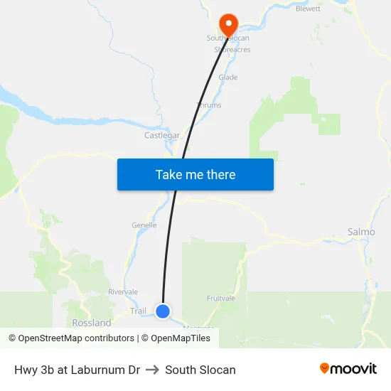 Hwy 3b at Laburnum Dr to South Slocan map