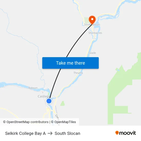 Selkirk College Bay A to South Slocan map