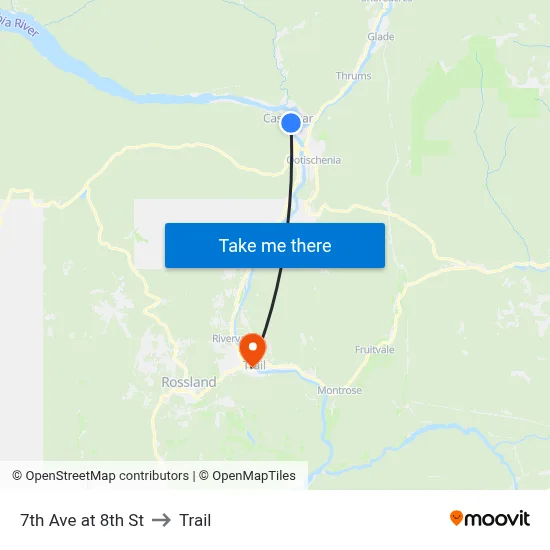 7th Ave at 8th St to Trail map