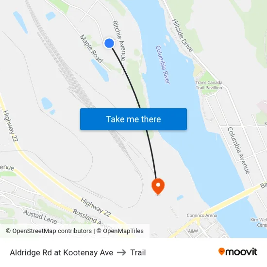 Aldridge Rd at Kootenay Ave to Trail map