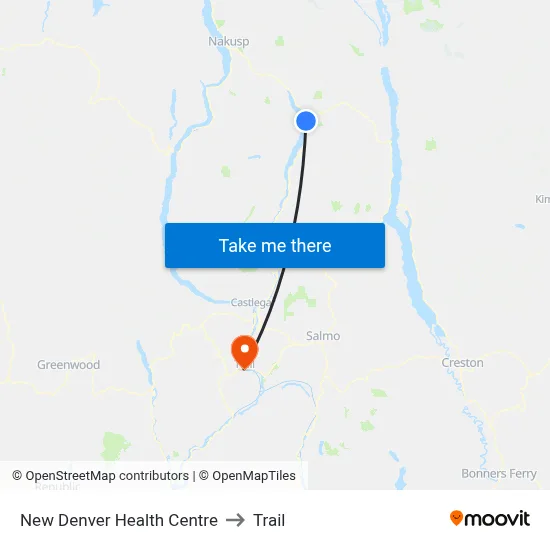 New Denver Health Centre to Trail map