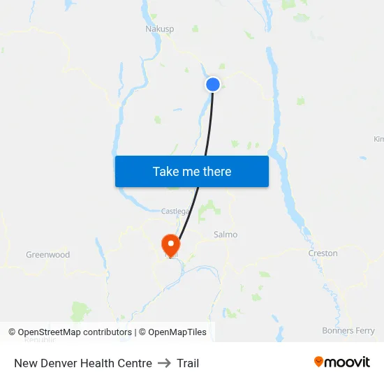New Denver Health Centre to Trail map