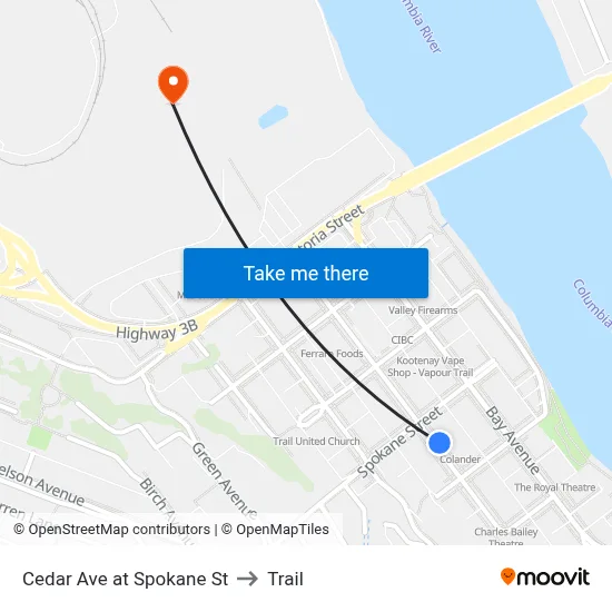 Cedar Ave at Spokane St to Trail map
