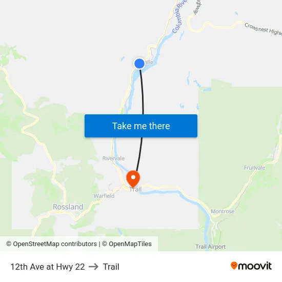 12th Ave at Hwy 22 to Trail map