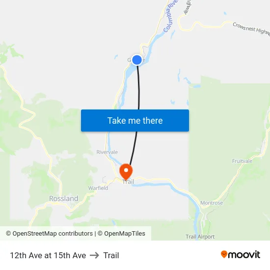 12th Ave at 15th Ave to Trail map