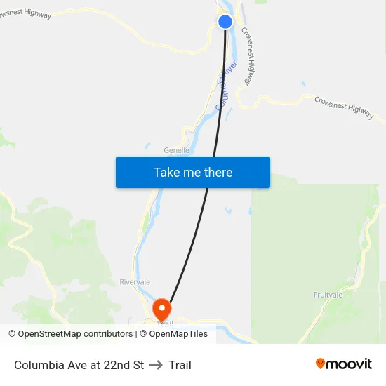 Columbia Ave at 22nd St to Trail map