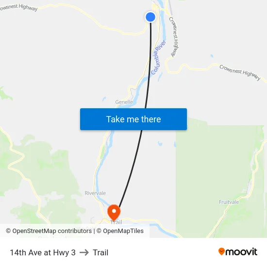 14th Ave at Hwy 3 to Trail map
