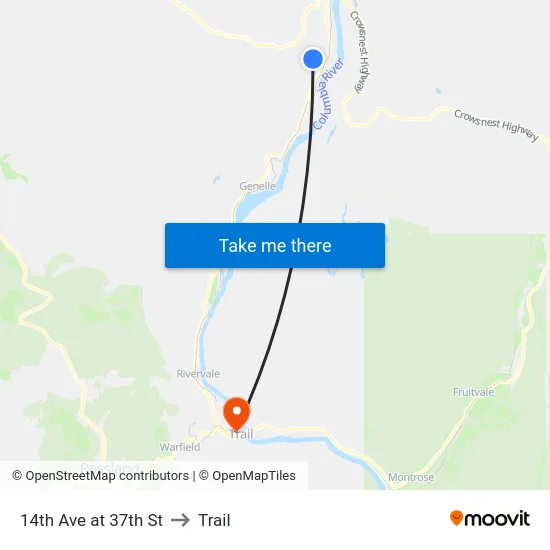 14th Ave at 37th St to Trail map