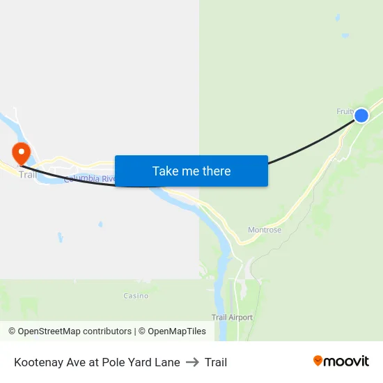 Kootenay Ave at Pole Yard Lane to Trail map