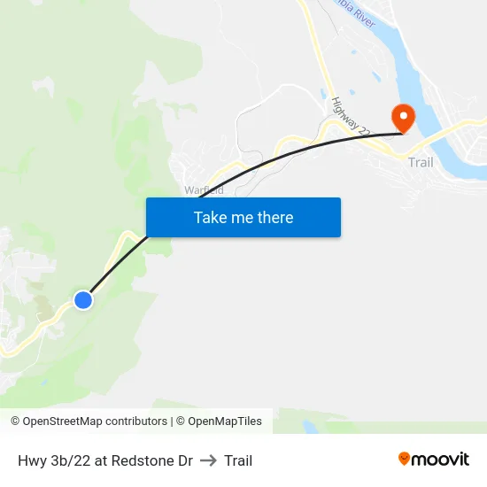 Hwy 3b/22 at Redstone Dr to Trail map