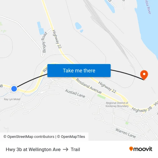Hwy 3b at Wellington Ave to Trail map