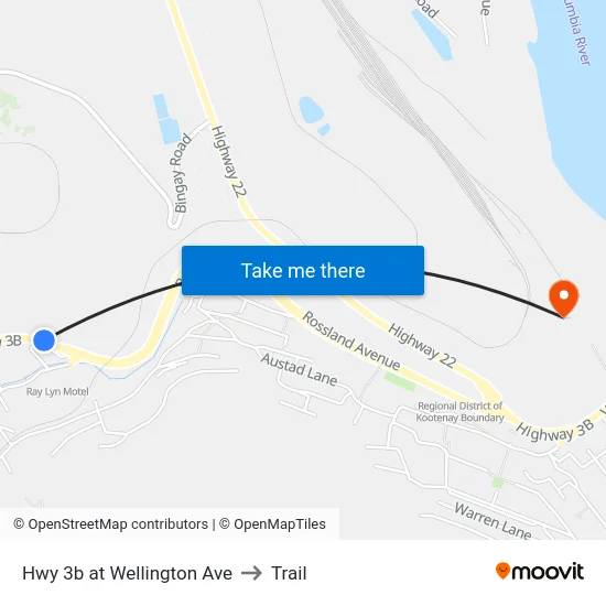 Hwy 3b at Wellington Ave to Trail map