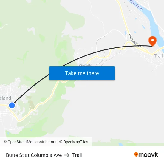 Butte St at Columbia Ave to Trail map