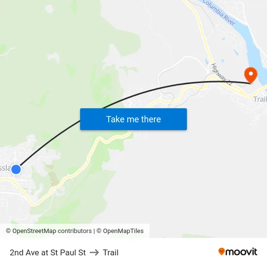 2nd Ave at St Paul St to Trail map