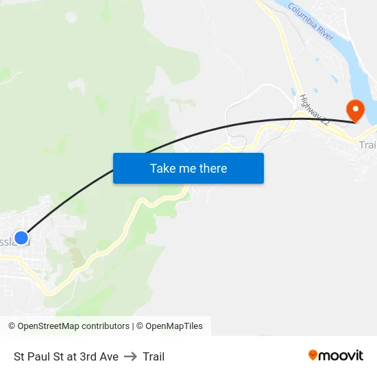 St Paul St at 3rd Ave to Trail map