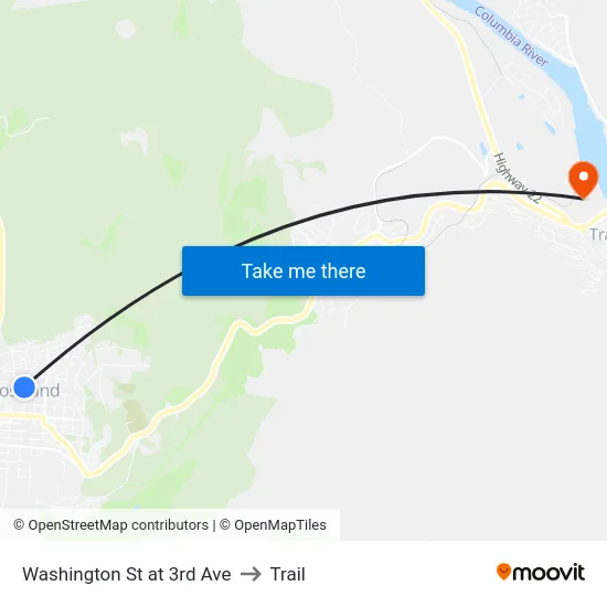 Washington St at 3rd Ave to Trail map