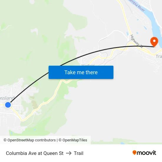 Columbia Ave at Queen St to Trail map